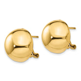 14K Gold Polished Half Ball Earrings with Omega Clip 16mm Ladies